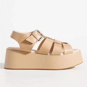 Pilcro Anthropologie Platform Fisherman Sandals Tan Beige